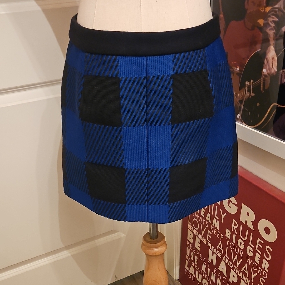 Rag & Bone Blue and Black Plaid Mini Skirt with Front Flap Pockets - Picture 2 of 4